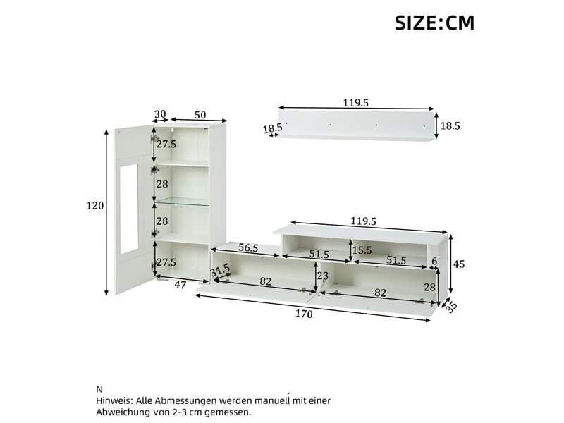  Meuble tv 170 cm, led, façade brillante, support tv, modèle fonctionnel, pour salon, en panneaux de particules, blanc  - Conforama C