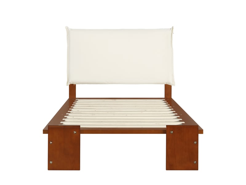  Cadre de lit enfant 90x200 cm avec tête de lit rembourrée et velcro, sommier à lattes inclus  - Conforama D