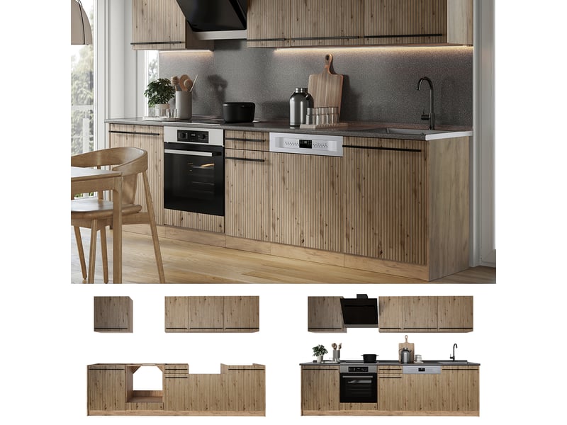  Vicco cuisine, chêne artisanchêne doré, 280cm sans plan de travail  - Conforama D