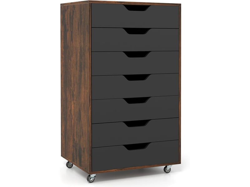 Caisson de bureau mobile 7 tiroirs de bureau, meuble bureau rangement à roulettes, documents, papiers, 49 x 40 x 87 cm (noir+industriel)  - Conforama A