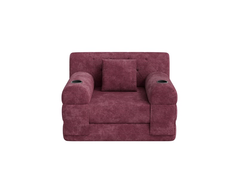 Fauteuil convertible bordeaux en velours côtelé, 2 porte-gobelets, 4 poches - Conforama A
