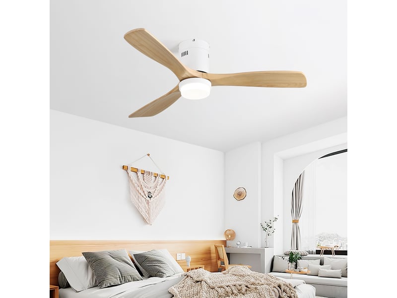 Ventilateur de plafond 132cm avec lumière,3 pales en bois massif moteur réversible silencieux télécommande,ventilation et éclairage pour salon chambre evarich - Conforama D