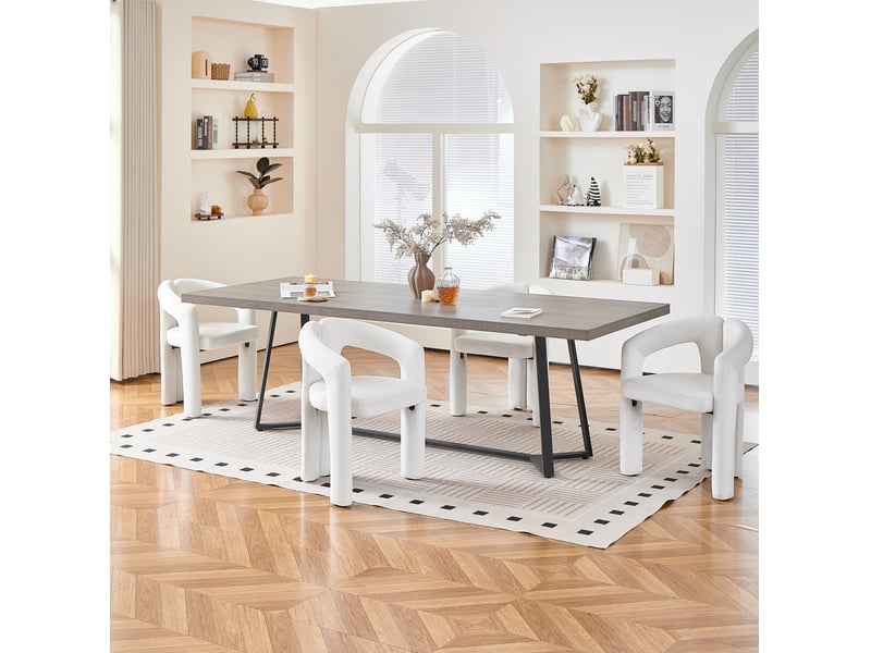  Lot de 4 chaises de salle à manger avec accoudoirs en velours beige  - Conforama B