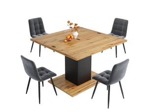 Table de salle à manger extensible 120x120x75,1 cm avec rangement, plateau rabattable, piètement carré - naturel