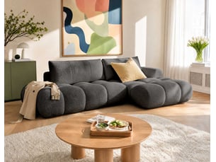 Canapé d'angle droit convertible <strong>BESTMOBILIER</strong> <strong>YULIN</strong> 4 places Tissu gris avec coffre de rangement