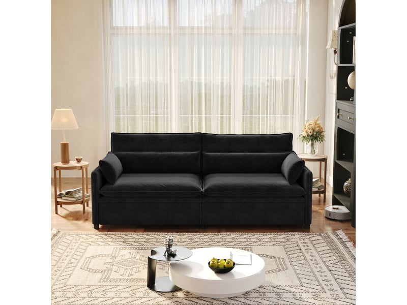  Canapé-lit 3 places 206x91x86 cm 3-en-1, convertir, tissu couleur noir, mousse et bois, design moderne, confort optimal  - Conforama D