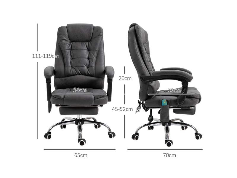  Fauteuil de bureau inclinable et massant avec fonction chauffante et hauteur réglable, gris  - Conforama E