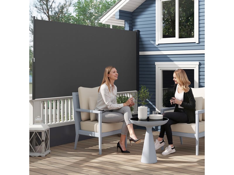  Store latéral brise-vue paravent rétractable 3 x 1,4 m alu. Polyester anti-uv haute densité 180 gm² gris foncé  - Conforama C