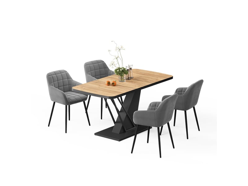  Vicco ensemble de table à manger, chêne de force dorénoir, 120x80cm avec 4 chaises de salle à manger  - Conforama E