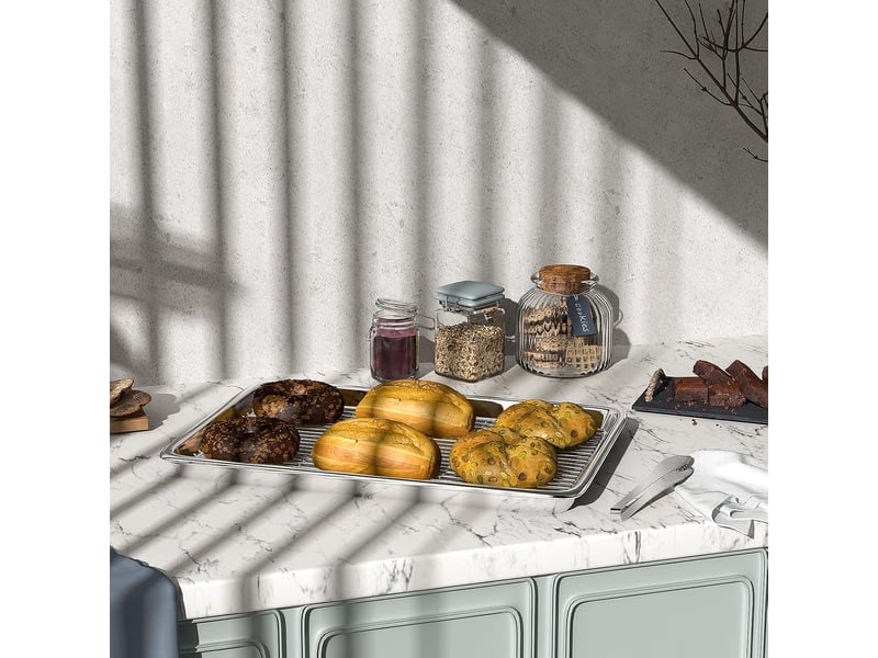 Plaque à pâtisserie avec grille en acier inoxydable 40x30x2.5cm - Conforama C