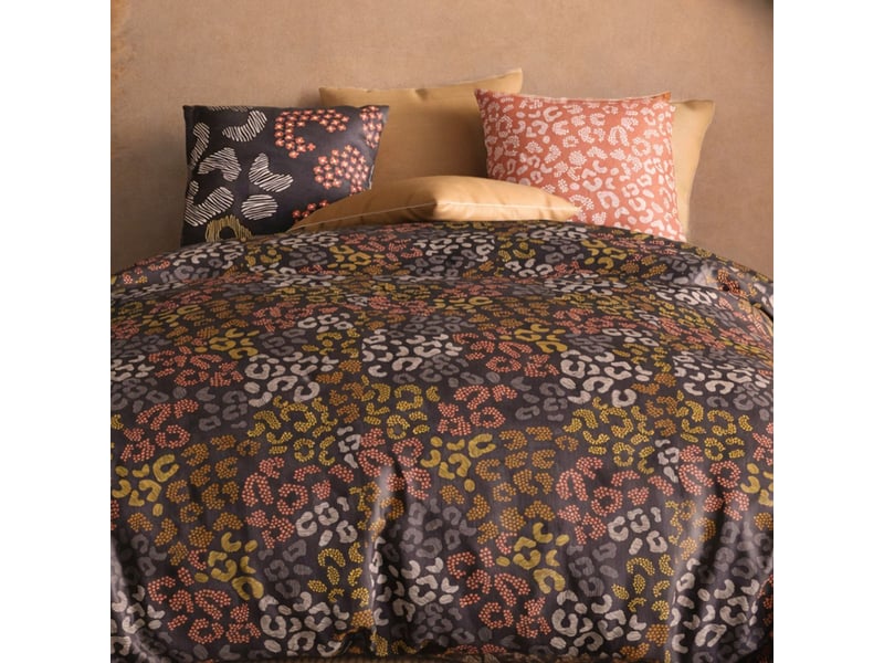  Parure housse de couette 260x240cm + 2 taies motif graphique brun et corail 100% coton - lilwen LILWEN - Conforama C