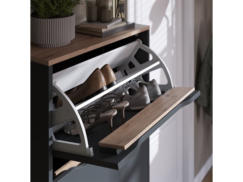  Vicco benne à chaussures, anthracitechêne artisan, 60.2x157.2cm avec 4 compartiments  - Conforama D