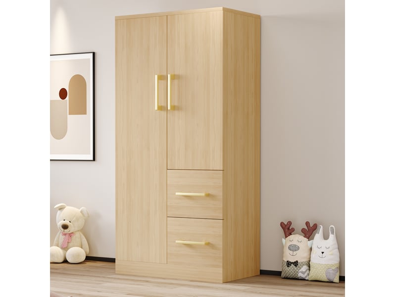  Armoire 2 portes avec 2 tiroirs et grand espace de rangement pour chambre d'enfant, bois naturel, 70 × 40 × 135 cm  - Conforama B