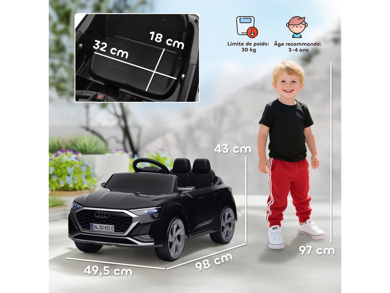  Voiture électrique pour enfants licence audi q8 e-tron sportback 12v télécommande, phares, musique, klaxon, 3-4 ans noir  - Conforama E