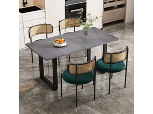 Chaises de salle à manger lot de 4 avec dossier en rotin et assise ronde - lpospi - pieds en métal, velours vert