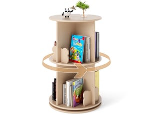 Bibliothèque enfant, 65cm bibliothèque à 2 niveaux avec serre-livres lapinourson, 8 compartiments, étagère à livres pivotante à 360°, pour chambre d'