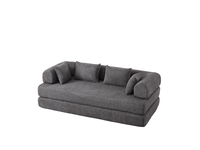  Canapé convertible modulable 2 places 200 x 95 x 68 cm gris en chenille, 4 configurations avec 4 coussins inclus  - Conforama A