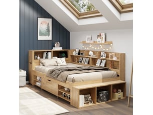 Lit avec rangement 90x200 cm coloris naturel