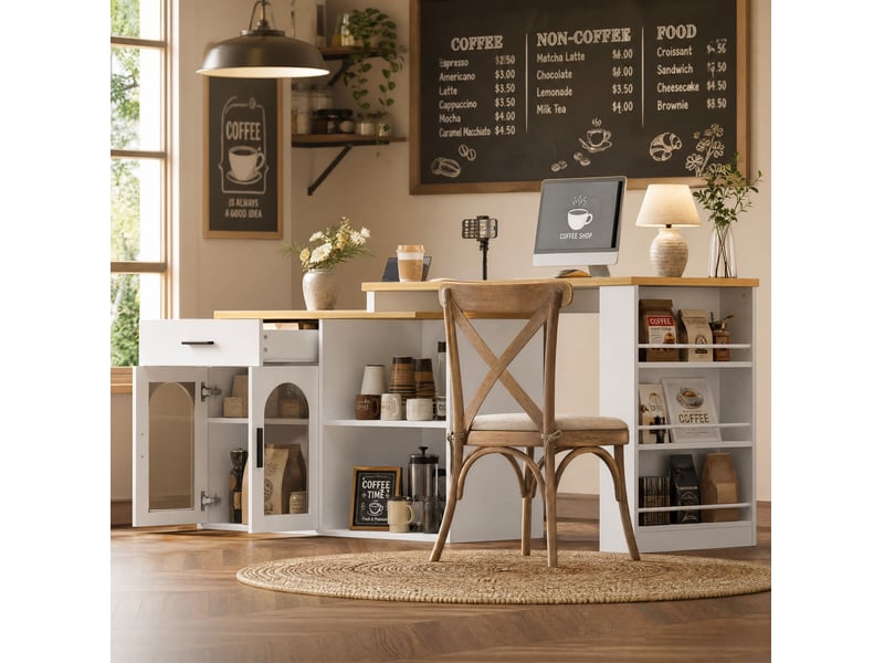 Îlot de cuisine fixe 136x50x78 cm blanc avec plateau pivotant à 360° - Conforama D