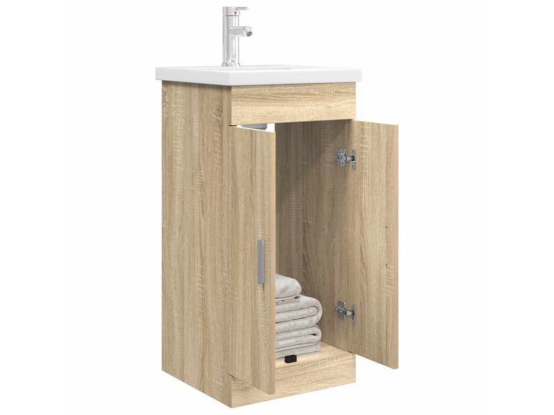 Meuble salle de bain avec évier, meuble de rangement chêne sonoma shl3759 - Conforama C