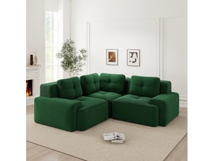 Canapé d’angle modulaire 3 places 206x206x69 cm assise profonde sans montage velours côtelé vert