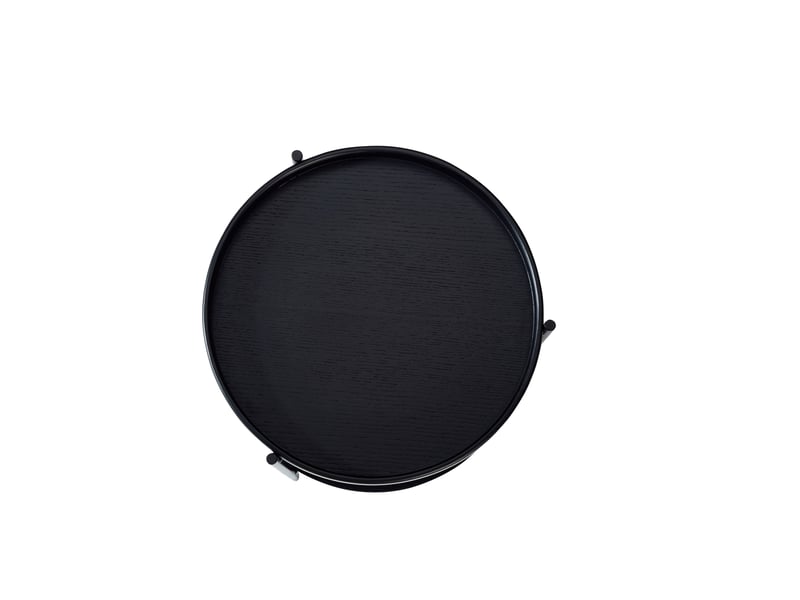  Table basse ronde avec double plateau et rangement ouvert, style moderne, en bois massif, mdf et métal, noir  - Conforama E