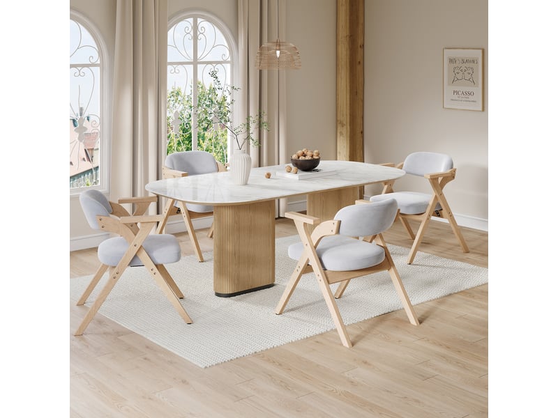  Lot de 4 chaises pliantes en bois massif avec coussins en velours gris, idéales pour salle à manger et café  - Conforama B