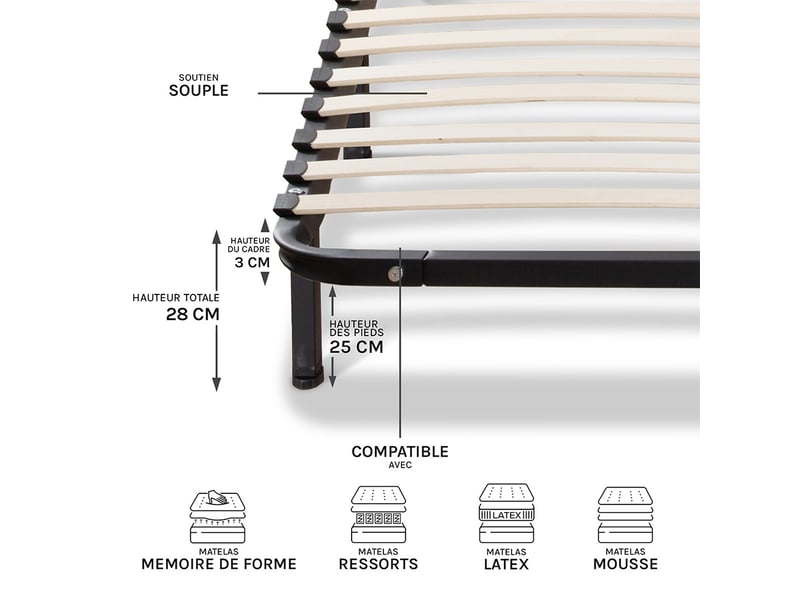 Ensemble matelas mémoire de forme eupraxie avec cadre à lattes - blanc - 160x200 4BC.SR.SK.1620 - Conforama E