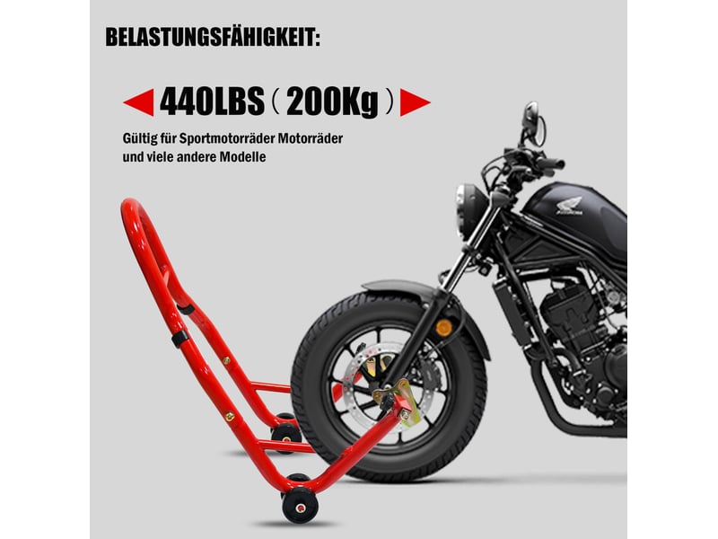  Kit de béquilles avant et arrière pour moto, acier rouge, réglable 16,5 à 35 cm, capacité 200 kg  - Conforama B