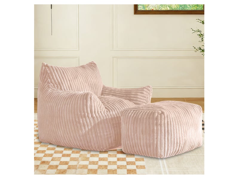  Fauteuil lounge avec ottoman,103x90x70 cm,velours côtelé,rose  - Conforama B