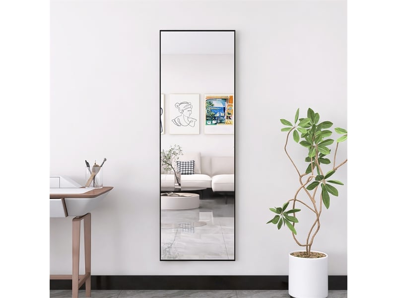 Miroir sur pied 165x60cm - miroir rectangulaire en verre trempé avec cadre en aluminium - noir - Conforama D