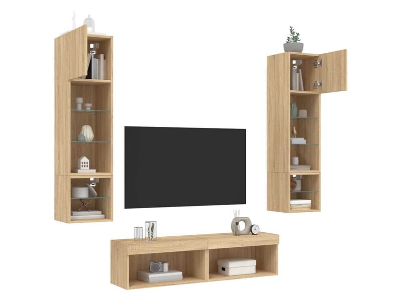  Unités murales tv avec led 6 pcs chêne sonoma bois d'ingénierie shl53008  - Conforama D