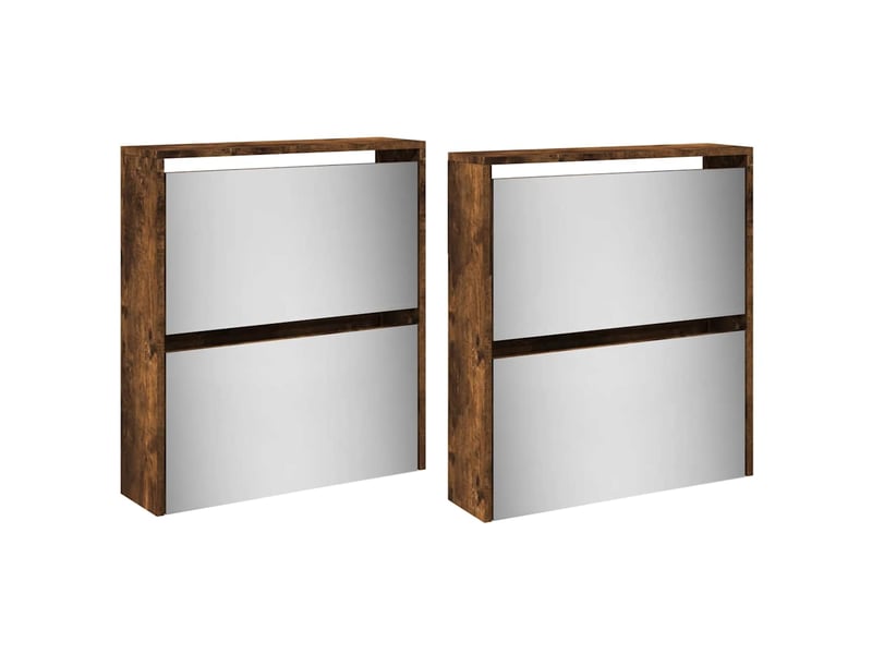  Meuble à chaussure, armoire à chaussures miroir à 4 niveaux chêne fumé 63x17x134 cm  - Conforama D