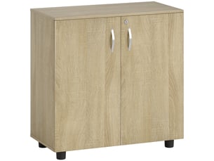 Armoire de bureau à 2 niveaux, meuble de rangement bureau avec 2 portes, serrures et clés, chêne, 80x40x80cm