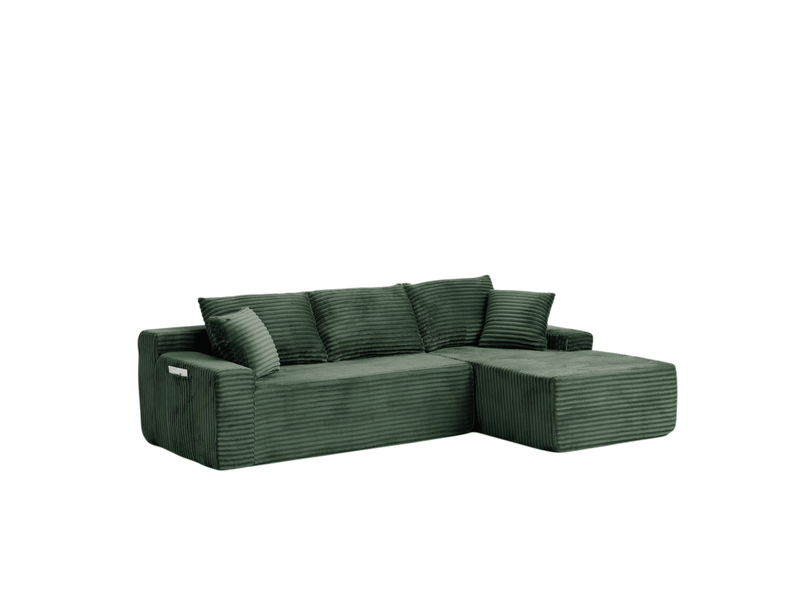  Canapé d'angle modulable droit compressé 4 places, pour salon, élégant, pratique, en mousse et velours côtelé, vert  - Conforama A