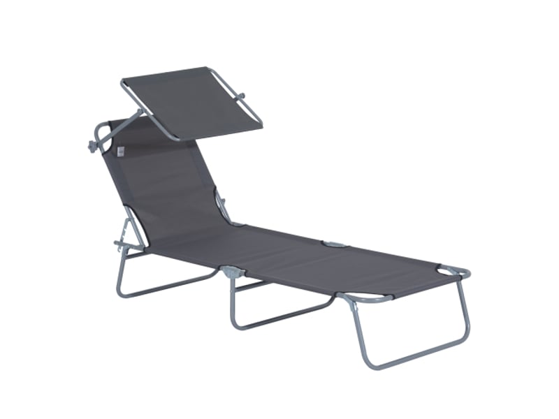  Chaise longue pliante gris, pare-soleil, 187 x 58 x 36 cm, pour plage et terrasse  - Conforama A