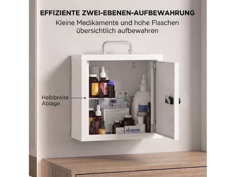  Armoire à pharmacie murale 30 x 14 x 30 cm blanche en acier inoxydable, serrure à combinaison avec poignée  - Conforama E