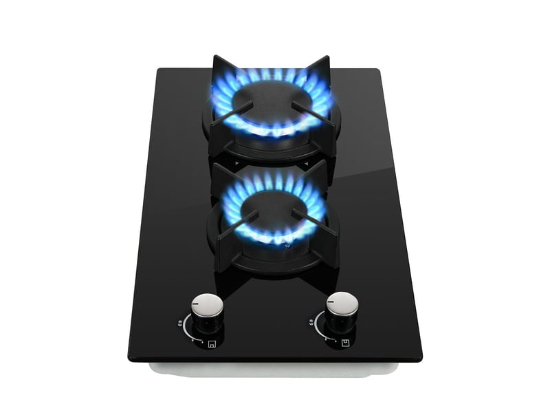  Plaque de cuisson gaz 2 feux, table de cuisson gaz 30 cm noire en verre trempé, 4200 w, encastrable, allumage électronique  - Conforama A