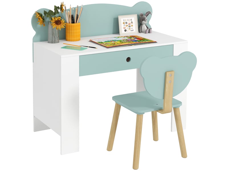 Bureau enfant avec chaise, table enfant et chaise avec tiroir et large plateau, 80 x 41 x 74,5 cm, vert - Conforama A