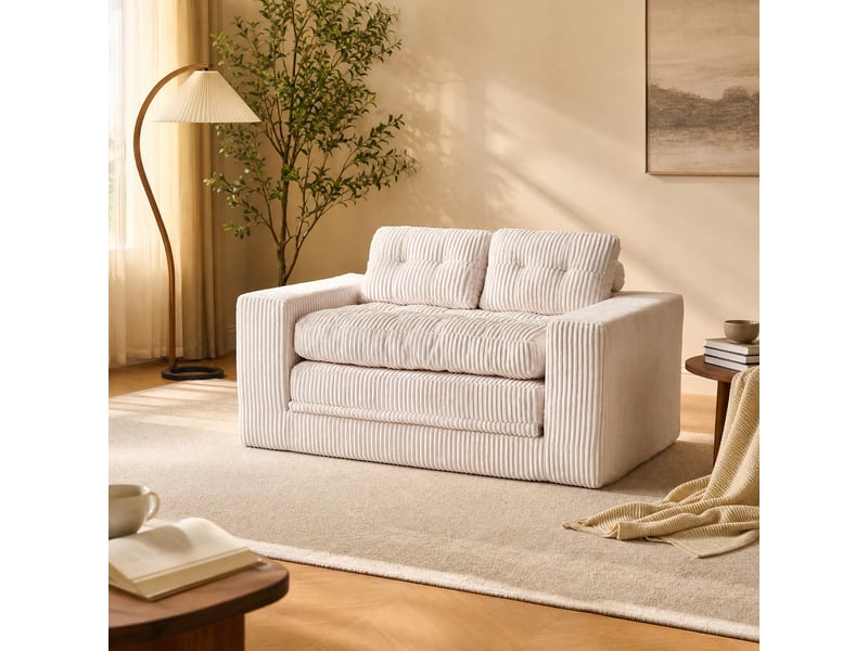Canapé convertible 2 places en lit pliant sans cadre - coussins amovibles, velours côtelé - beige - Conforama C