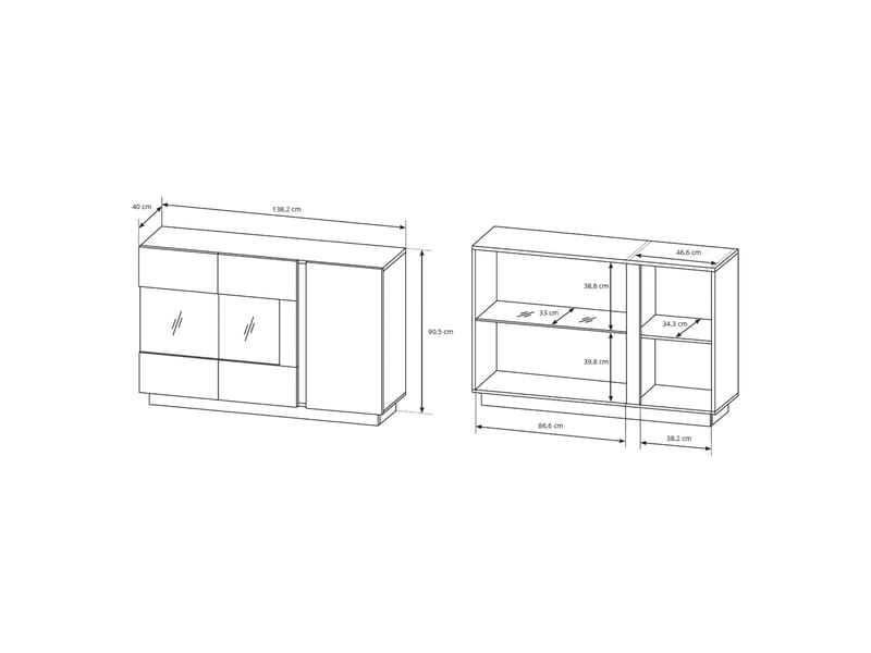  Buffet haka, enfilade 3 étagères, 138x40x91h cm blanc brillant Haka - Conforama C