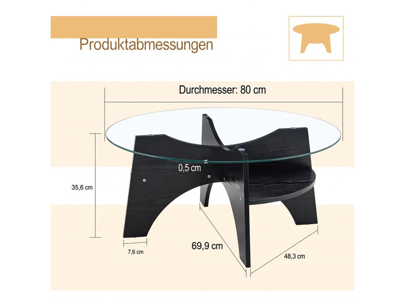  Table basse ronde en verre de sécurité avec piètement mdf pour salon ø 80 cm noire et transparente  - Conforama D