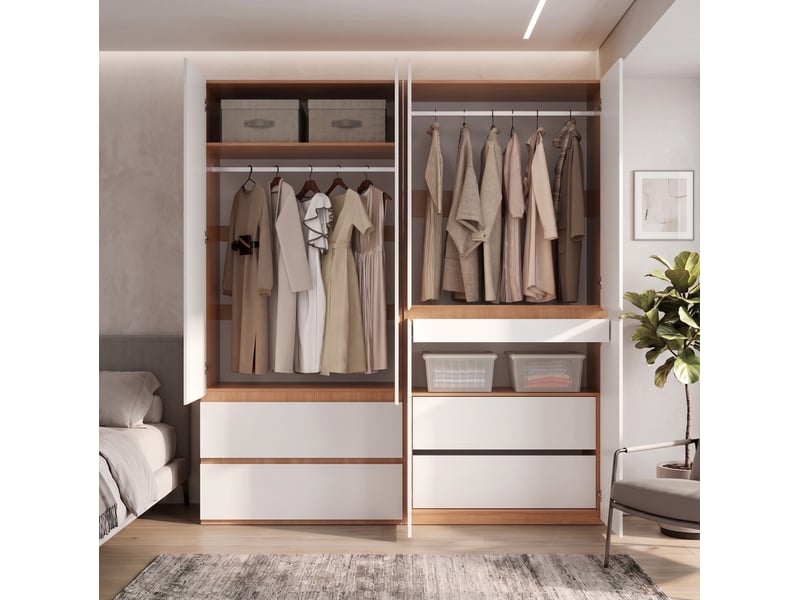  Armoire 180x50x200 cm à 6 portes avec 2 tringles et 5 tiroirs mdf et panneau de particules couleur blanc  - Conforama B