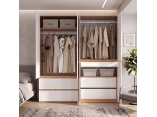 Armoire 180x50x200 cm à 6 portes avec 2 tringles et 5 tiroirs mdf et panneau de particules couleur blanc