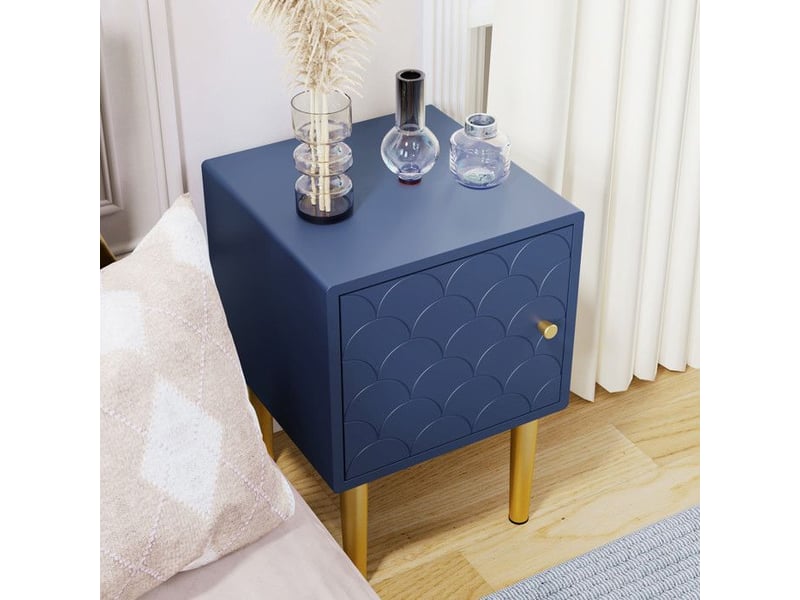 Lot de 2 tables de chevet bleu marine - coins arrondis &amp; pieds 20 cm compatible robot - capacité 91 kg - 50x35x35 cm bleu - Conforama D