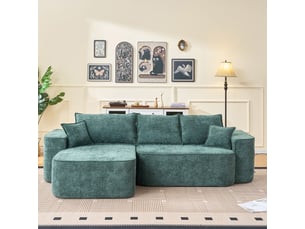 Canapé d'angle compressé réversible fixe <strong>KORFEE</strong> <strong></strong> 4 places Tissu Vert