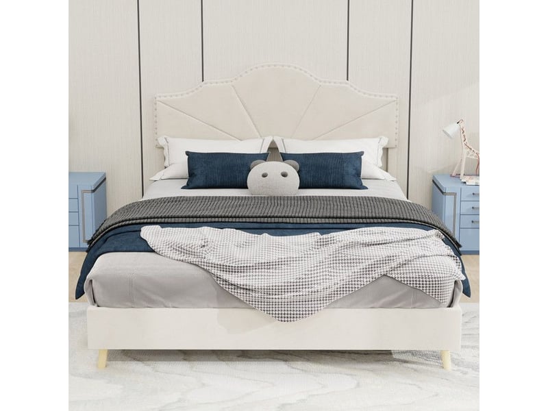  Lit double moderne minimaliste - tête de lit douce - 140x200 cm - beige - cadre à lattes 200x140x133cm - Conforama B