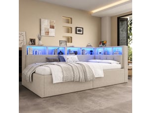 Lit banquette 90x200 avec usb, led et rangement cravdom