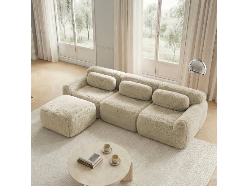  Canapé modulable 3 places en u tissu doux type peluche avec coussins et base antidérapante  - Conforama W