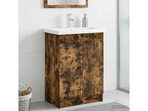 Armoire sous évier de salle de bain, meuble de rangement chêne fumé shl3154